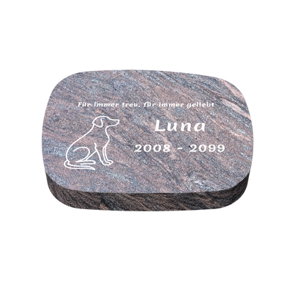 Personalisierter ovaler Tiergrabstein aus Granit für Hund & Katze 40 × 30 × 6 cm