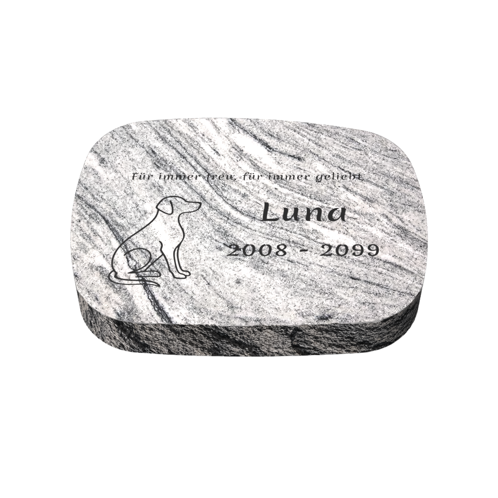 Personalisierter ovaler Tiergrabstein aus Granit für Hund & Katze 40 × 30 × 6 cm
