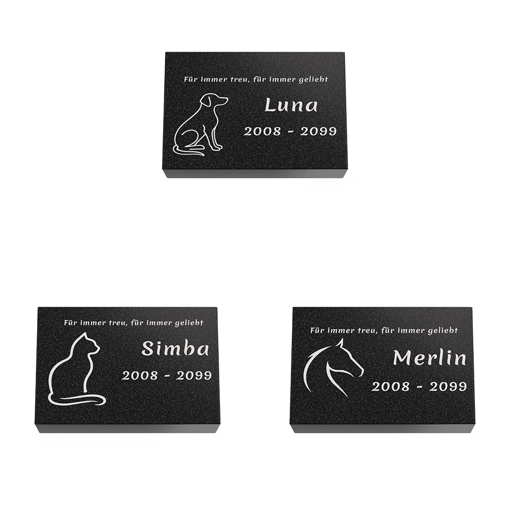 Personalisierte rechteckige Tiergrabplatte aus Granit für Hund, Katze & Haustiere 30 × 20 × 6 cm