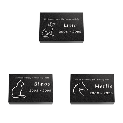 Personalisierte rechteckige Tiergrabplatte aus Granit für Hund, Katze & Haustiere 30 × 20 × 6 cm