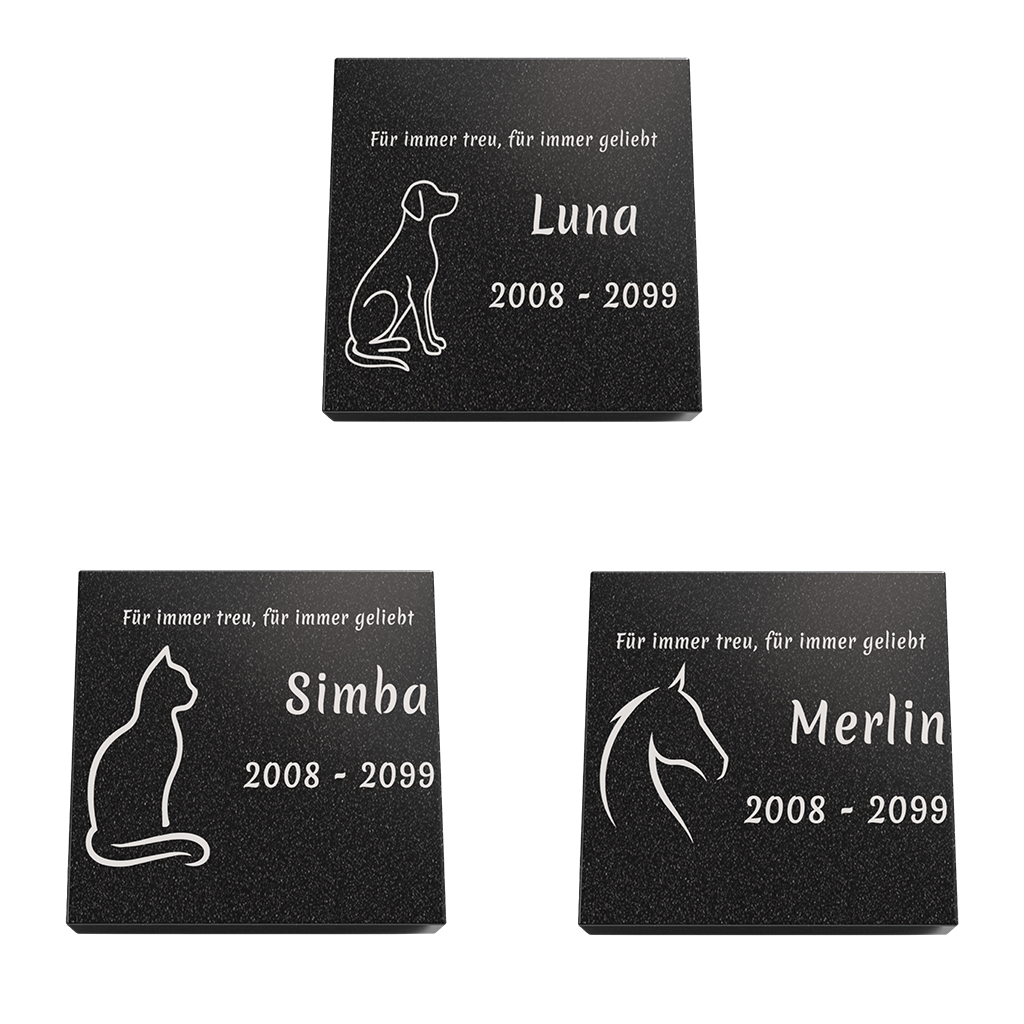 Personalisierte rechteckige Tiergrabplatte aus Granit für Hund, Katze & Haustiere 30 × 30 × 6 cm