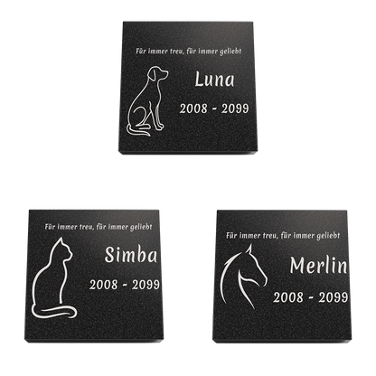 Personalisierte rechteckige Tiergrabplatte aus Granit für Hund, Katze & Haustiere 30 × 30 × 6 cm
