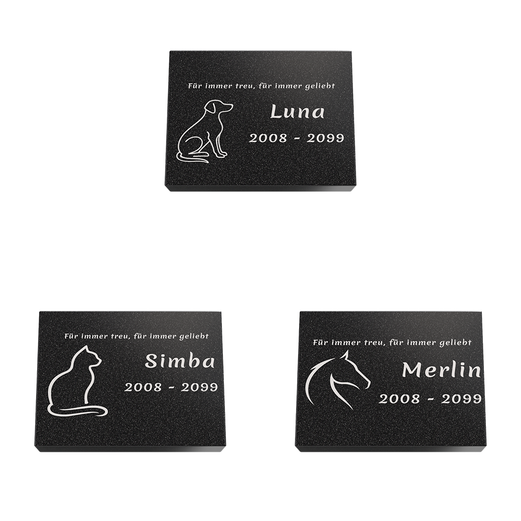 Personalisierte rechteckige Tiergrabplatte aus Granit für Hund, Katze & Haustiere 40 × 30 × 6 cm
