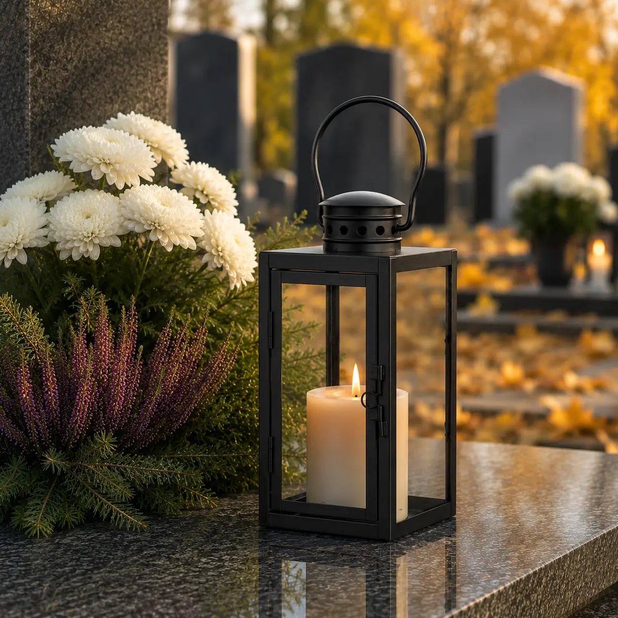 Grablaterne Schwarz aus Metall und Glas – 24 cm